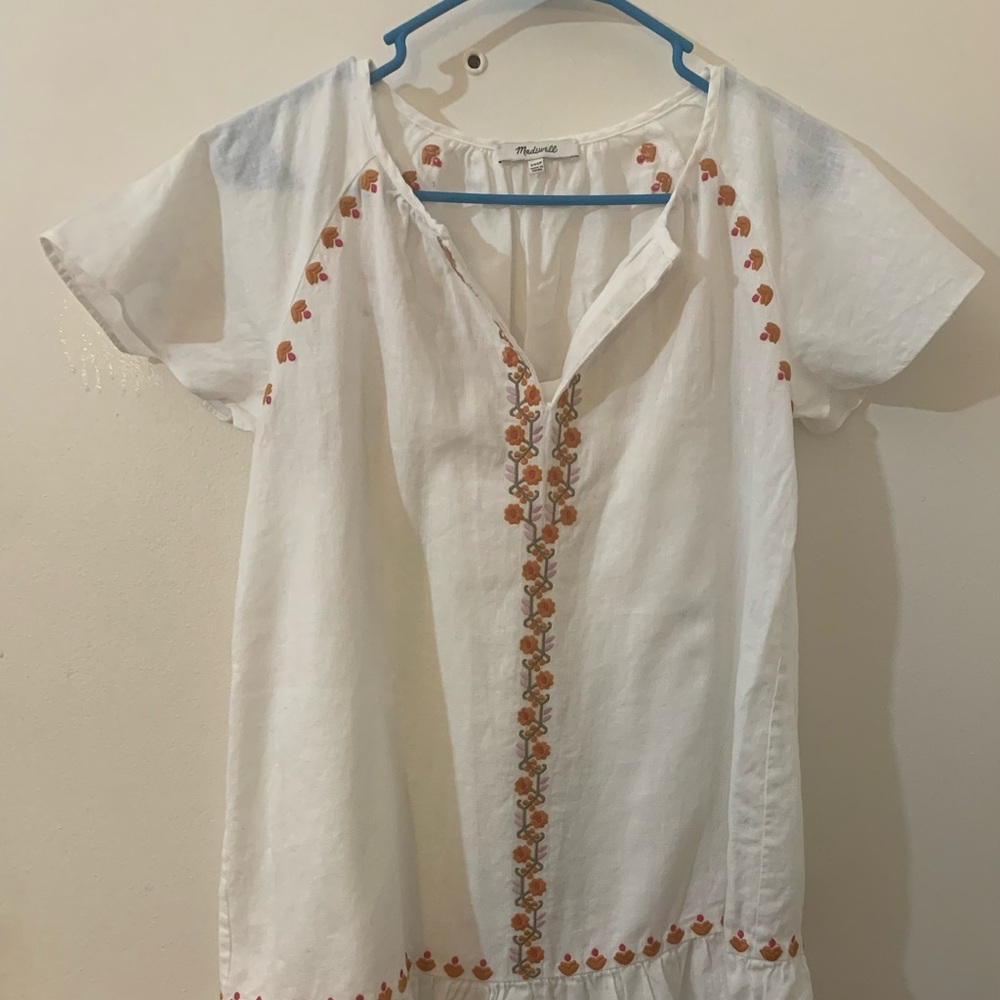 Madewell White Dress with Orange Embroidery size xxsp